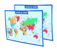 TOPBATHY 2 pezzi Poster Mappa Mondo Colorata Didattica per Asilo Nido e Camera Carta Geografica da Parete per Scuola e Casa con Funzione di Apprendimento e Scrittura Facilitata