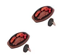 TOPBATHY 2 Set Piastra per Bistecca in Ferro con Base in Legno, Semplice | Superficie Liscia, Facile da Pulire, Finitura Elegante, per Casa e Formaggio, Lavorazione Accurata