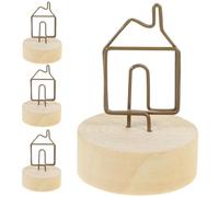 TOPBATHY 4 Pezzi Portafoto Clip Memo in Legno e Ferro Supporti Numeri da Tavolo Decorativi e Resistenti per Appunti e Foto Base Stabile per Uso Desktop e Feste