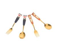 TOPBATHY 4 Pezzi Posate in Acciaio con Forchetta e Cucchiaio Cartoon Posate Dessert Ergonomiche per Torta Frutta e Insalata Accessori Cucina per Adulti
