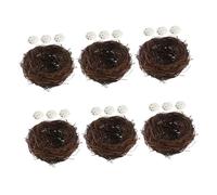 TOPBATHY 6set Nido Artificiale per Uccelli in Rattan Intrecciato a Mano con Uova Artificiali Realistiche Decorazione per Spazi Esterni e Interni per Aree Verdi e Balconi