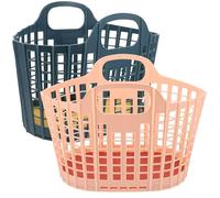 TOPBATHY Cestino Portaoggetti da Picnic 2 Pezzi Pieghevole Manico Cestino di Frutta e Verdura da Cucina in Plastica Contenitore per Stoccaggio Snack per Campeggio e Feste All’Aperto