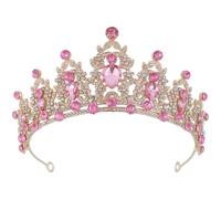 TOPBATHY Corona Barocca Rosa con Cristalli e Lega di Zinco per Sposa | Accessori Sposa Chioma, Riutilizzabile e Leggero, per Damigelle, Concorsi, Ruoli da Fioraia