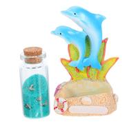 TOPBATHY Drift Bottle With Resin Dolphin Figurine And Glass Tiny Cork Bottle Ocean Ornament For Home Office Desk Fish Tank Coastal Landscape Decor