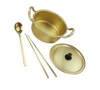 TOPBATHY Pentola Ramen Coreana in Alluminio Oro, Doppio Manico, Multiuso | Noodles e Instant Noodles, Antiscivolo, Facile da Spostare, Bacchette, Cucchiaio e Forchetta