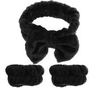 TOPBATHY Set 3 Fasce per Chioma Fiocco Nero Elastico e Antiscivolo Fasce Assorbenti per la Pulizia del Viso e Spa Morbide e Comode per Donna e Ragazza