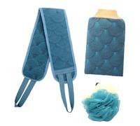 TOPBATHY Set 3 Pezzi Asciugamano da Bagno Palla da Doccia Esfoliante Blu in Poliestere e Cotone Strofinaccio Doppio per Ragazzo Ragazza per Doccia e Bagno