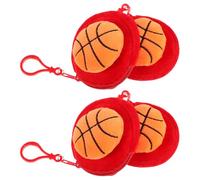 TOPBATHY Set 4 Pezzi Portamonete Rotondo in Peluche a Forma di Pallone da Basket, Mini Borsa Porta Monete e Custodia Morbida per Auricolari, Portafoglio Tascabile Sportivo Rosso per