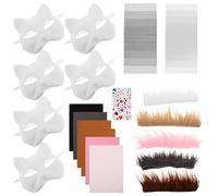 TOPBATHY Set Maschera di Gatto Bianca Riutilizzabile in Carta e Feltro per Maschere Fai da Te, per Costume di Halloween e Processi di Creazione Maschere