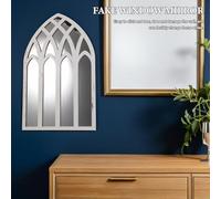 TOPBATHY Specchio Decorativo da Parete a Vetro per Finestra Rustico 42X27 CM Cornice in Legno Adesivo Finto Specchio a Cattedrale Stile Gotico per Soggiorno Ingresso e Camera da Letto