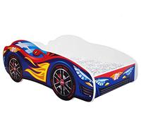 Topbeds Letto a 1 piazza per bambini a forma di auto, con materasso AUTO ROSSA- AZZURRO