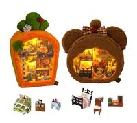 TOPBSFARNY 2 pezzi 3D legno libro stand puzzle fai da te casa delle bambole angolo legno modello costruzione kit con luce LED per adulti per costruire creatività Natale Halloween