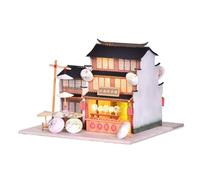 TOPBSFARNY Carrello fai da te in stile cinese per sala da pranzo, negozio antico, edificio 3D, mini casa delle bambole in legno, fatto a mano, montaggio con luce LED per compleanno e Natale (Jiangnan