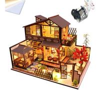 TOPBSFARNY Fai da te stile giapponese villa scena modello architettonico fiori di ciliegio giardino montato giocattoli casa musica casa kit casa kit con LED e protezione antipolvere 3D casa delle