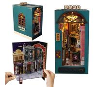 TOPBSFARNY Fermalibri in legno 3D a forma di puzzle, in stile cinese, decorazione per libreria, fai da te, in miniatura, per adulti, regalo con LED per compleanno, Natale