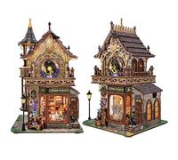 TOPBSFARNY Kit fai da te con angolo libro con luce LED, orologio vintage a tema in legno, puzzle in miniatura 3D, libro decorativo per adulti e ragazzi