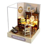 TOPBSFARNY Kit fai da te in miniatura per casa delle bambole con luce LED, kit fai da te per angolo libri, fermalibri in legno 3D, decorazione per libreria in miniatura, regalo per adulti