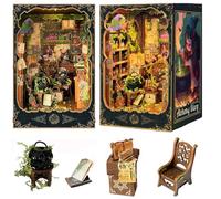 TOPBSFARNY Kit fai da te in miniatura per casa, kit angolo libro con copertura antipolvere e interruttore luci touch, puzzle in legno 3D per adulti, kit per la costruzione di una casa fatta a mano