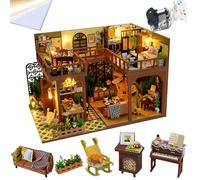 TOPBSFARNY Kit fai da te per casa delle bambole in miniatura, stile vintage, con copertura antipolvere e movimento musicale, mobili in legno, idea regalo, giocattolo per adulti, kit per donne