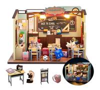 TOPBSFARNY Kit in miniatura per casa delle bambole fai da te, modello in classe con mobili, bambole in legno, puzzle per amici, regalo di compleanno, kit in miniatura fatto a mano (senza cappuccio