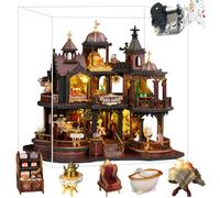 TOPBSFARNY Kit per casa delle bambole 3D in legno assemblato, fai da te, in miniatura, vintage, stile vecchio castello, con musica, creatività, regalo di compleanno di Halloween (con copertura