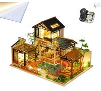 TOPBSFARNY Kit per casa delle bambole in legno 3D assemblato fai da te in miniatura vecchio stile rustico Ouse con copertura antipolvere e movimento musicale Kit di costruzione piccola casa puzzle in