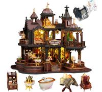 TOPBSFARNY Kit per casa delle bambole in legno 3D assemblato fai da te in miniatura vintage in stile vecchio castello con musica, creatività, regalo di compleanno di Halloween (senza copertura