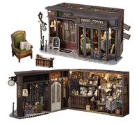 TOPBSFARNY Kit per casa delle bambole in legno 3D con copertura antipolvere, kit in miniatura per adulti, fai da te in legno, mini modello vintage, kit per caffetteria, decorazione per la casa di
