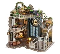 TOPBSFARNY Mini casa delle bambole assemblata a mano, mini casa delle bambole in legno 3D, modello artigianale con copertura antipolvere e LED, idea creativa per decorazioni di Halloween, regali per