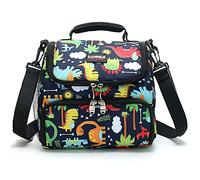 Topchances Borsa termica per bambini a doppio strato, pieghevole, isolata, con spallacci regolabili, kit per picnic, escursionismo, scuola, campeggio, barbecue, ufficio, 9,2 l (Dinasour)