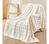 TOPCHANCES Coperta Plaid Pile Divano 130x160cm,450g/M² Tessuto A Singolo Strato Super Morbida In Pelliccia Sintetica Di Coniglio Coperta Riscaldante Per Camera Da Letto,Ufficio E Divano,Bianco