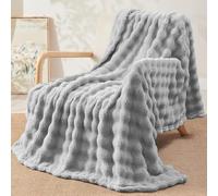 TOPCHANCES Coperta Plaid Pile Divano 130x160cm,450g/M² Tessuto A Singolo Strato Super Morbida In Pelliccia Sintetica Di Coniglio Coperta Riscaldante Per Camera Da Letto,Ufficio E Divano,Grigio chiaro