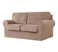 Topchances Copridivano a 2 posti con 2 cuscini separati e 2 fodere per schienali, 5 pezzi, elasticizzato, protezione di ricambio per mobili da soggiorno (grigio marrone, 2 posti)