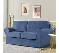 Topchances Copridivano a 2 posti con 2 cuscini separati e 2 fodere per schienali, 5 pezzi, elasticizzato, protezione di ricambio per mobili per soggiorno (blu navy, 2 posti)