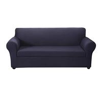 Topchances Copridivano in tessuto di poliestere elasticizzato, per divani, stile moderno, con copertura separata per il cuscino, 2 pezzi, Tela, Blu scuro, 3 posti