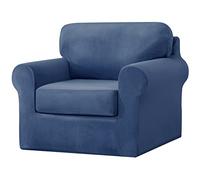 Topchances Set di 3 fodere per poltrona da 1 posto, in velluto elasticizzato super morbido, copripoltrona divano, coprisedia con 1 fodera per schienale e 1 federa per cuscino per soggiorno (blu navy)
