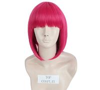 Topcosplay Bob Parrucca da Donna Rosa Rossa Parrucca Corta con Frangetta Short Bob Wig for Cosplay Halloween