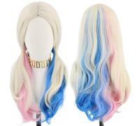 Topcosplay Cosplay Parrucche Parrucca da Donna, Rosa Blu Bionda Lunga Riccia Parrucca Perfetto per Il Carnevale e Halloween