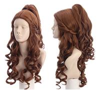 Topcosplay Lunga Riccia Parrucca da Donna Cosplay Bellezza e Bestia Parrucca Belle Principessa Parrucca Marrone per Halloween Carnevale