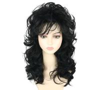 Topcosplay Parrucca da donna anni '70 e '80, capelli biondi, stile retrò, riccia, per Halloween, cosplay, costume (nero)