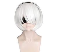 Topcosplay - Parrucca da donna con capelli corti e frangia lunga, adatta per costumi da Halloween o cosplay, colore: bianco