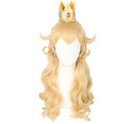 Topcosplay Parrucca da principessa pesca con corona di peach principessa parrucca lunga donna ragazza bionda parrucca per cosplay Halloween (ragazze)
