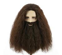 Topcosplay Parrucca e Barba Lunga da Uomo Cosplay Mago Stregone per Halloween Carnevale (Marrone)