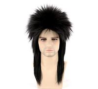 Topcosplay Parrucca Mullet Anni 80, Taglio Vokuhila, Parrucca Nera Lunga Uomo Donna per Halloween Carnevale