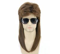 Topcosplay Parrucca Uomo Mullet Anni 80, Taglio alla Vokuhila, Lunga Marrone per Carnevale Halloween