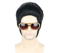 Topcosplay Parrucche da uomo nere parrucca corta parrucca Cosplay costumi Halloween parrucche Pompadour