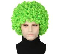 Topcosplay Set da 3 parrucche da uomo anni '70 Disco Dude Dirt Bag Parrucca Collana & Baffi ricci corti Afro Shaggy Parrucca Biondo Mix Nero (Verde)