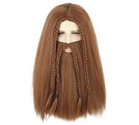 Topcosplay Set parrucca e barba da uomo, stile vichingo, capelli lunghi intrecciati castani con peli sul viso, parrucca medievale da pirata guerriero cosplay