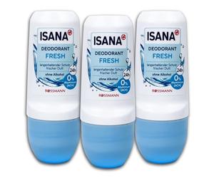 TOPDeal Confezione da 3 deodoranti ISANA Roll-on Fresh Deo Roller 3 x 50 ml