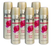 TOPDeal Confezione da 6 deodorante spray Impulse Very Pink senza alluminio, 6 x 75 ml, deodorante